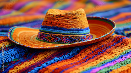 Vibrant Hat Rests on Colorf...