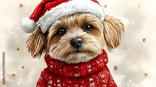 Cute Puppy Wears Santa Hat ...