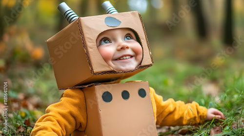 Child Plays Robot in Park, ...