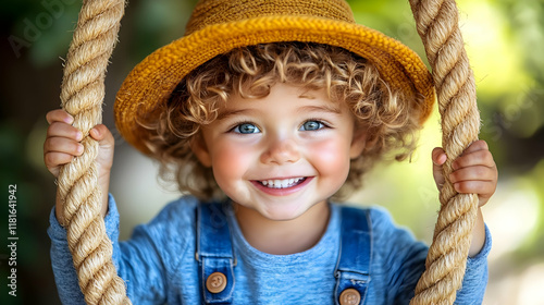 Happy Child Swings and Smil...