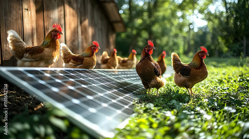 Chickens Explore Solar Pane...