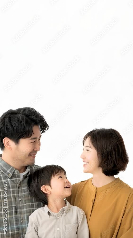 Mongolian family portrait of a couple with their little son smiling at camera. Isolated over white background Mongolian family portrait of a couple with their little son smiling at camera. Isolated over white background