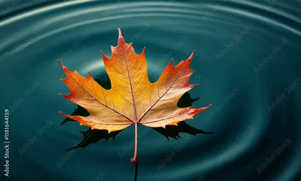 Autumn maple leaf floating on water golden leaf 4K Video