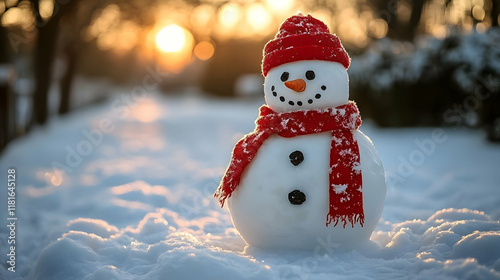 Snowman Stands in Winter Wo...