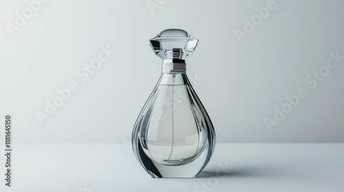 A luxury perfume bottle with a sleek glass design, isolated on a white background.