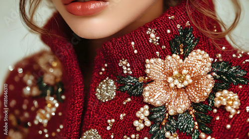 Red Knitwear Embroidered wi...