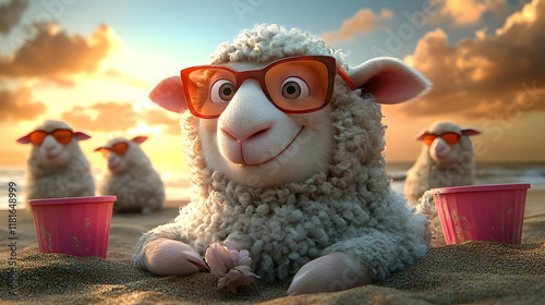 Sheep Relaxes on Beach at S...