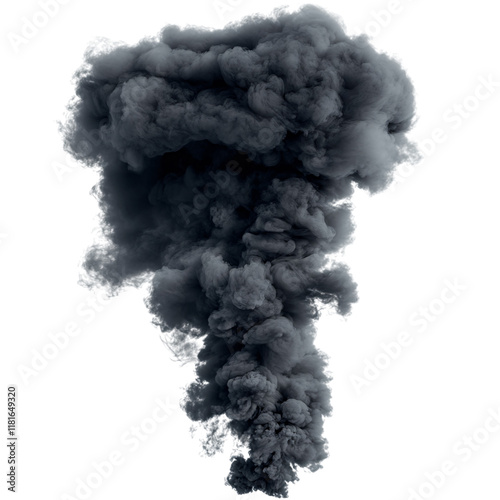 A rising dense black wildfire smoke effect on an isolated background photo