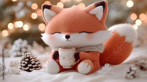 Cute Fox Sipping Hot Drink ...