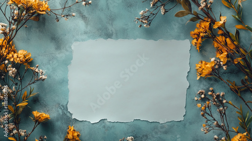 A blank sheet of paper with crisp edges, lying on a muted teal background with a modern and clean aesthetic.