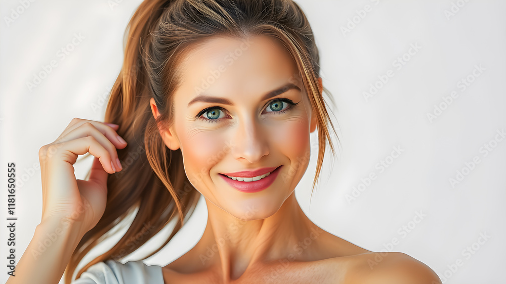 Portrait of confident mature woman on white background. Sexy hair, smile, sensual eyes and looks. Ageless concept, forever young attractive middle-aged model. Beautiful portrait anti-aging facial care Portrait of confident mature woman on white background. Sexy hair, smile, sensual eyes and looks. Ageless concept, forever young attractive middle-aged model. Beautiful portrait anti-aging facial care