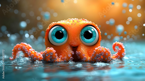 Cute Octopus Swims in Water...