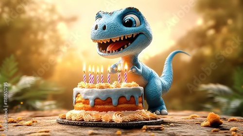 Dinosaur Celebrates with De...