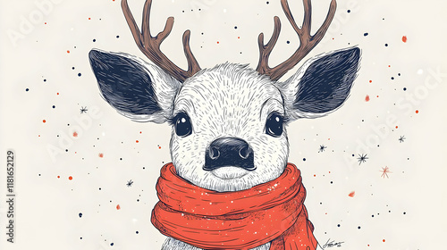 Cute Baby Deer Wears Red Sc...