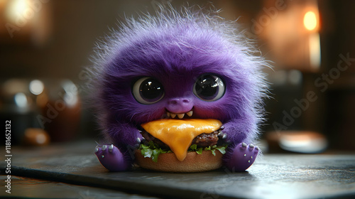 Fuzzy Purple Creature Devou...