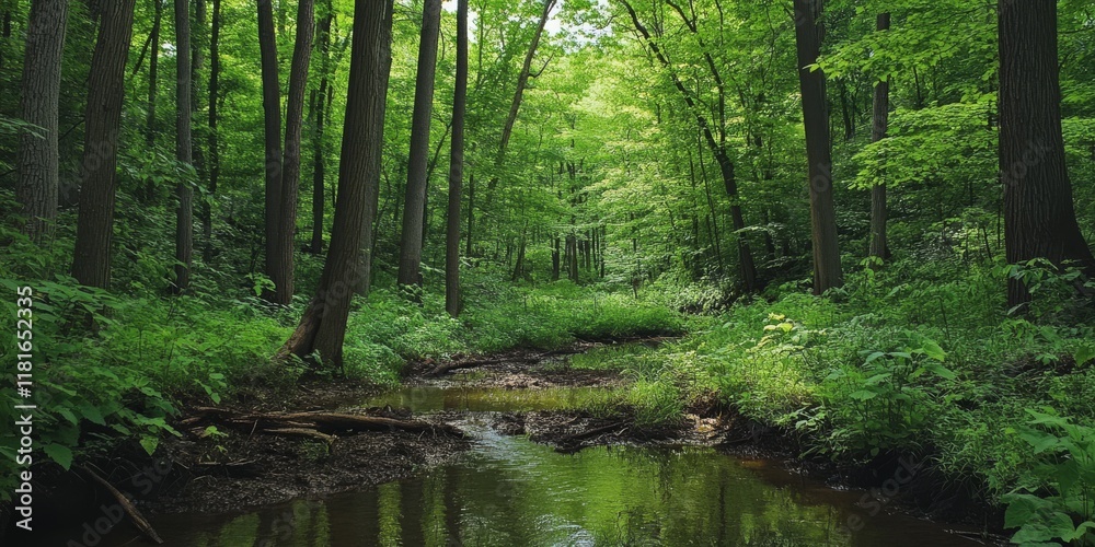 Lush green trees and vibrant plants surround a serene muddy creek, creating a peaceful natural scene of green trees and plants that invites exploration and tranquility. Lush green trees and vibrant plants surround a serene muddy creek, creating a peaceful natural scene of green trees and plants that invites exploration and tranquility.