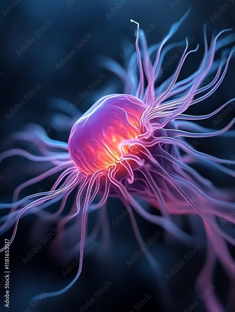 Vivid jellyfish in deep ocean environment.