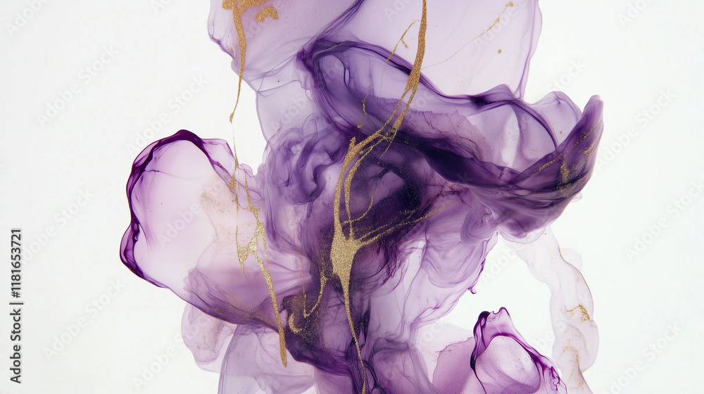 Fototapeta premium Abstract purple, gold and white background, watercolor