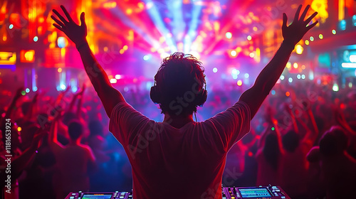 DJ Raises Hands at Concert,...