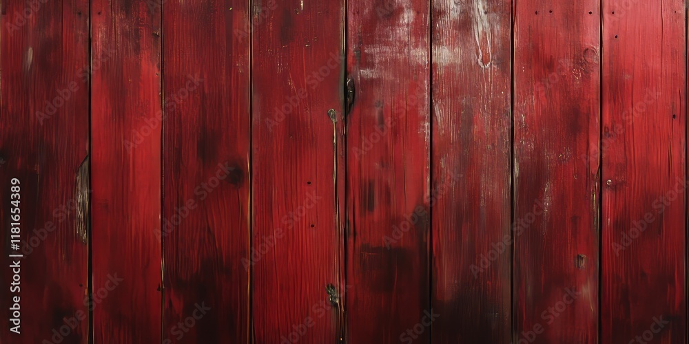 Fototapeta premium Rich red wood texture showcases a solid, hard surface with old, pale, and scratched panels, perfect for emphasizing a rustic and timeless aesthetic in design projects and backgrounds.