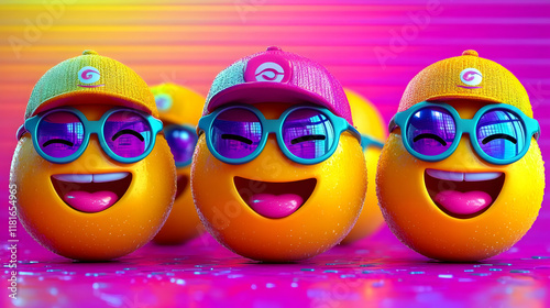 Smiling Fruits Wear Hats an...