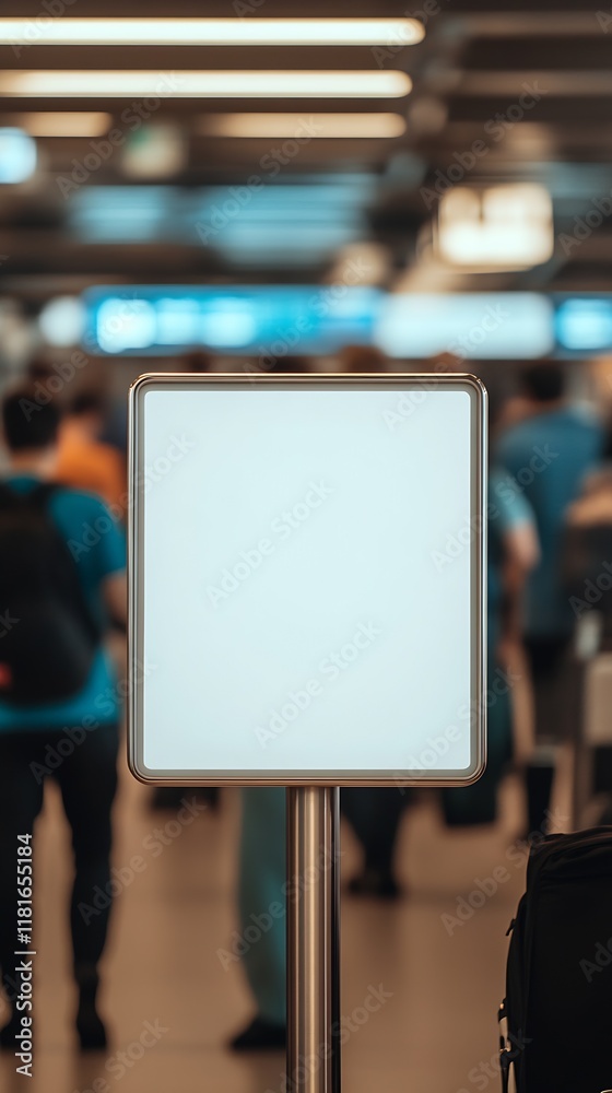 Vertical digital advertising screen in bustling transport setting : Generative AI