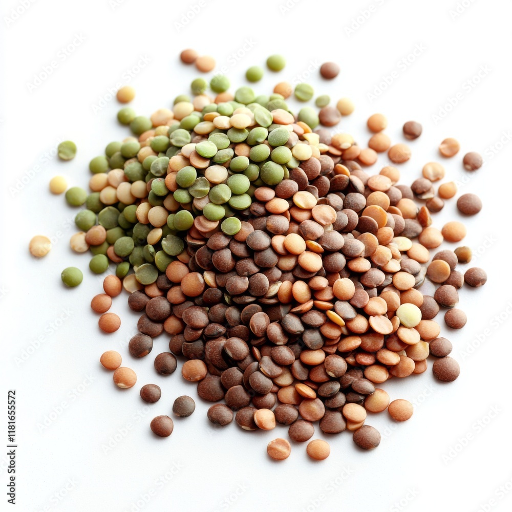 Variety of Colorful Lentils Piled Together on White Background for Culinary or Nutritional Use Variety of Colorful Lentils Piled Together on White Background for Culinary or Nutritional Use