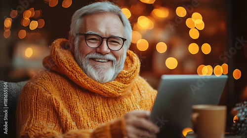 Man Reads Tablet, Enjoys Co...