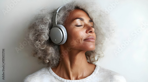 Woman Enjoys Music with Hea...