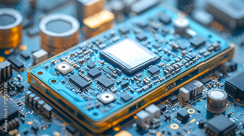 Circuit Board Components Connect Electronically and Digitally Close Up