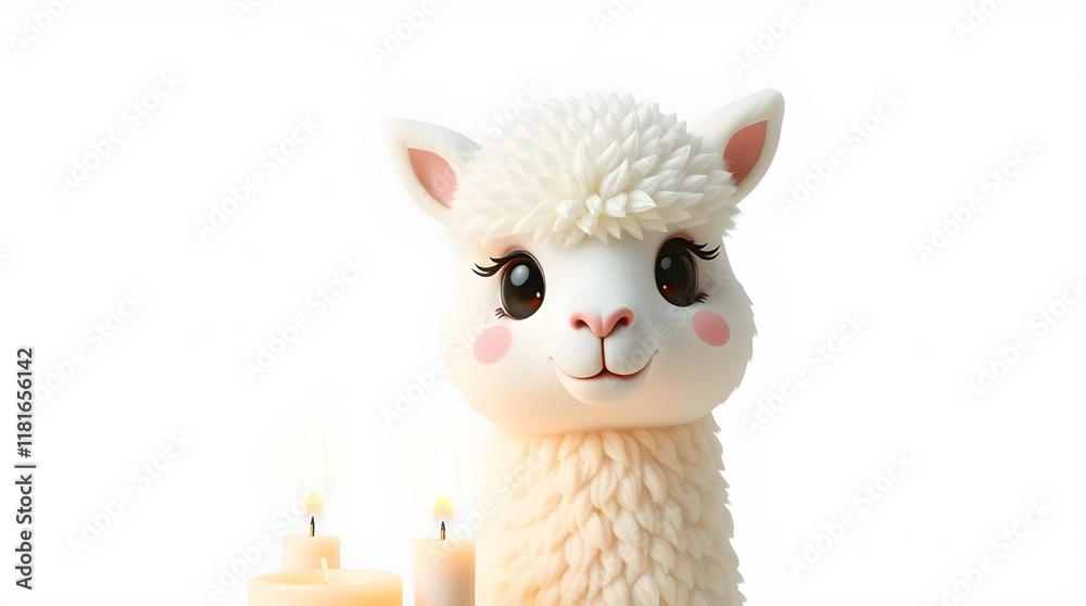 Fototapeta premium one fluffy alpaca design with text space on modern neutral background