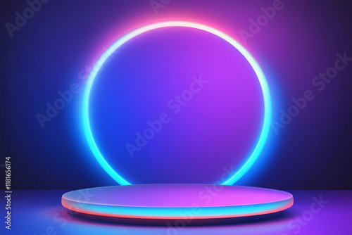 Colorful neon circle design in a modern setting photo