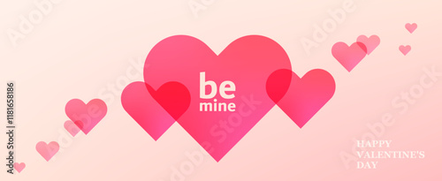 Heart vector background for Valentines day. Love pattern with overlay gradient hearts. Geometric romance minimal banner. Modern romantic abstract art in pink, light red color. 14 february concept