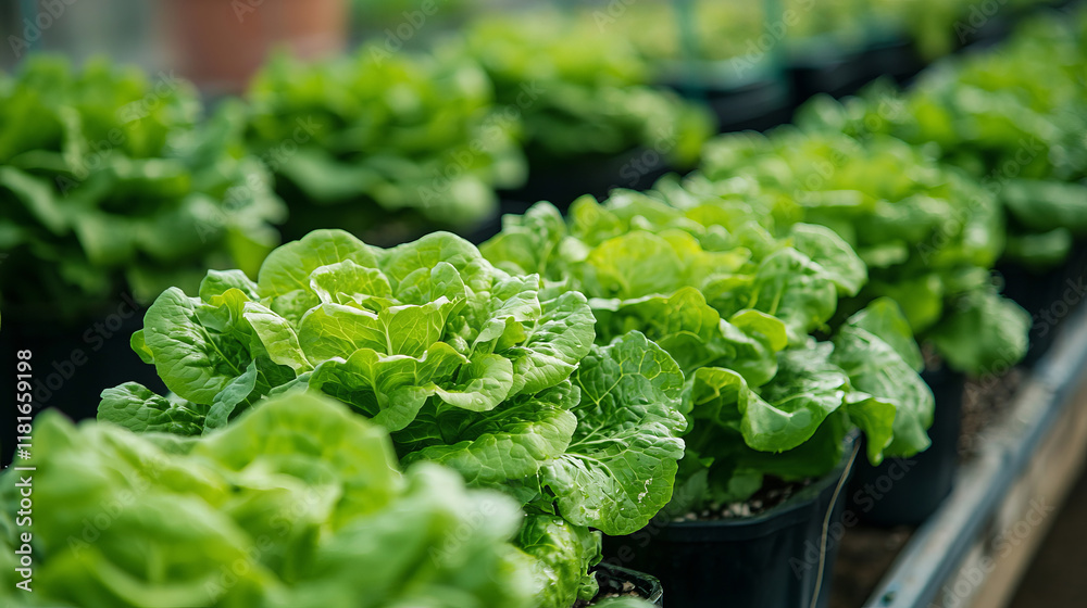 Lush Green Lettuce Growing in Rows in a Vibrant Garden Setting Lush Green Lettuce Growing in Rows in a Vibrant Garden Setting