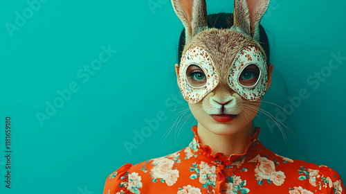 Woman Wears Rabbit Mask, Ev...