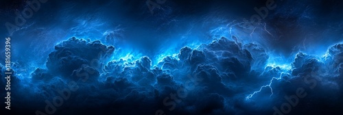 Dramatic Blue Lightning Storm with Intense Strokes, Background for Epic or Fantasy Themes photo