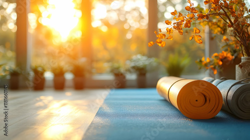Yoga Mat Rolls on Floor Cre...