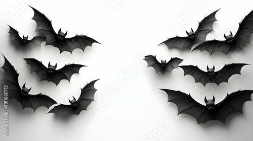Black Bats Fly Across White...