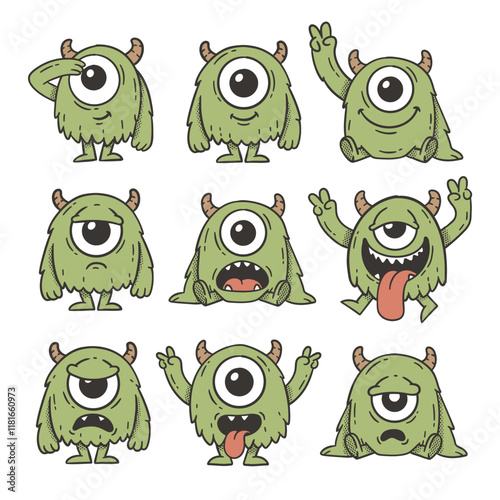 Cute Monster Doodle Style Illustration