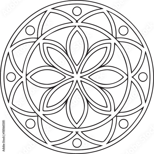 easy mandala design with clean lines for coloring book, tattoo and henna design, creative mandala art, mandala design for adults coloring book