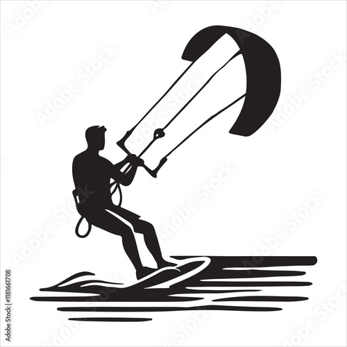 Kitesurfing silhouette on white background
