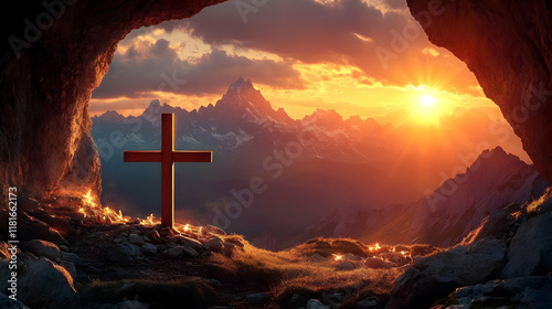 Cross Stands Tall in Cave w...