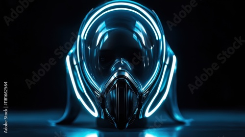 Futuristic oxygen mask design sci-fi environment glowing technology focused viewpoint innovative concept for enhanced breathing experience photo