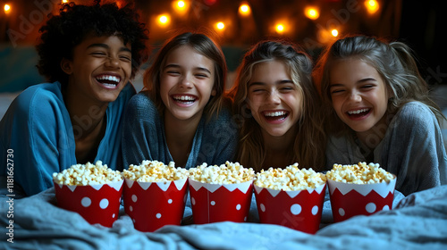 Kids Enjoy Popcorn and Laug...
