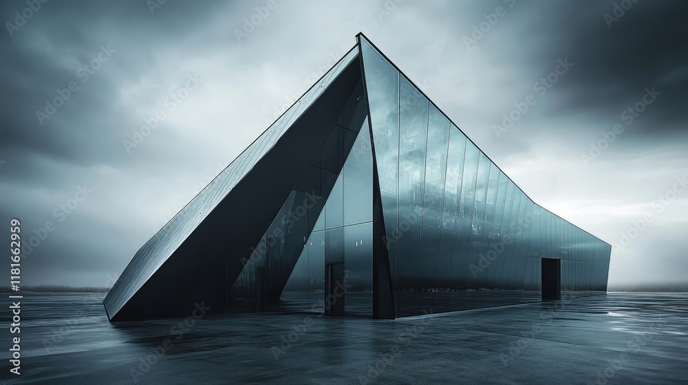 Fototapeta premium A sleek monochromatic shot of a contemporary glass structure with sharp geometric lines and deep contrasts