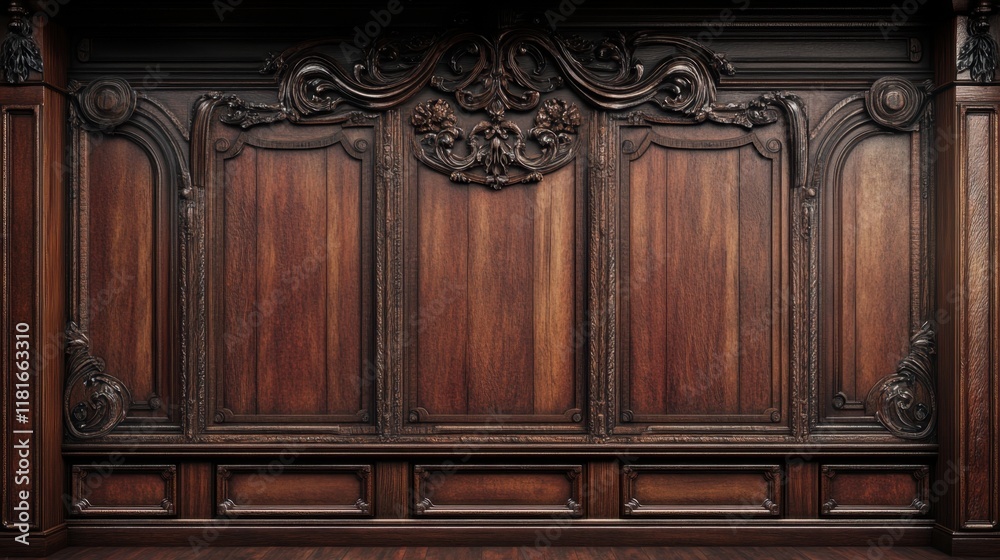 Fototapeta premium Elegant ornate wood paneling with intricate carvings and details