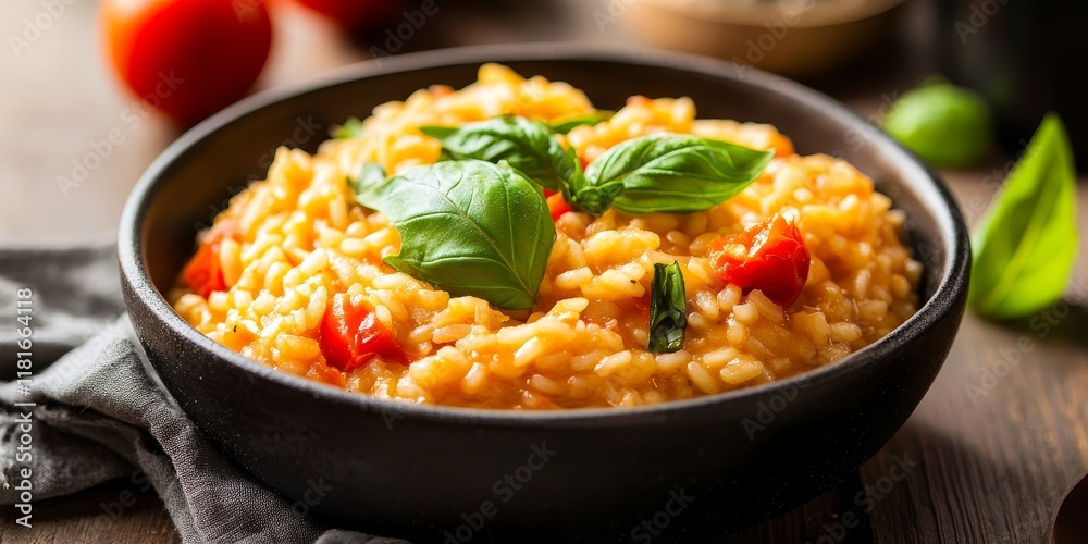 Delicious Italian risotto featuring fresh tomatoes and aromatic basil, this enticing Italian risotto showcases vibrant flavors and a creamy texture, perfect for a satisfying meal. Delicious Italian risotto featuring fresh tomatoes and aromatic basil, this enticing Italian risotto showcases vibrant flavors and a creamy texture, perfect for a satisfying meal.