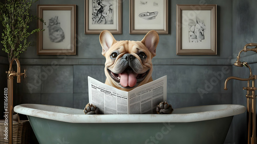 Dog Reads Newspaper in Bath...