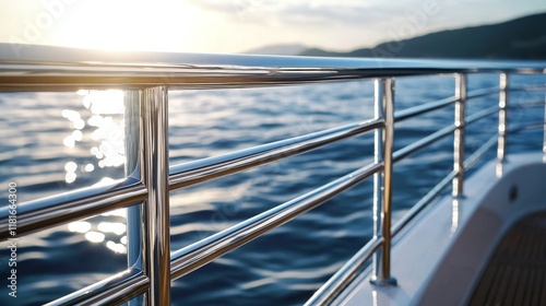 Stainless steel railing on a boat shines under the sunlight, showcasing the elegance of stainless steel. This boat side stainless steel railing adds a touch of sophistication on a sunny day.