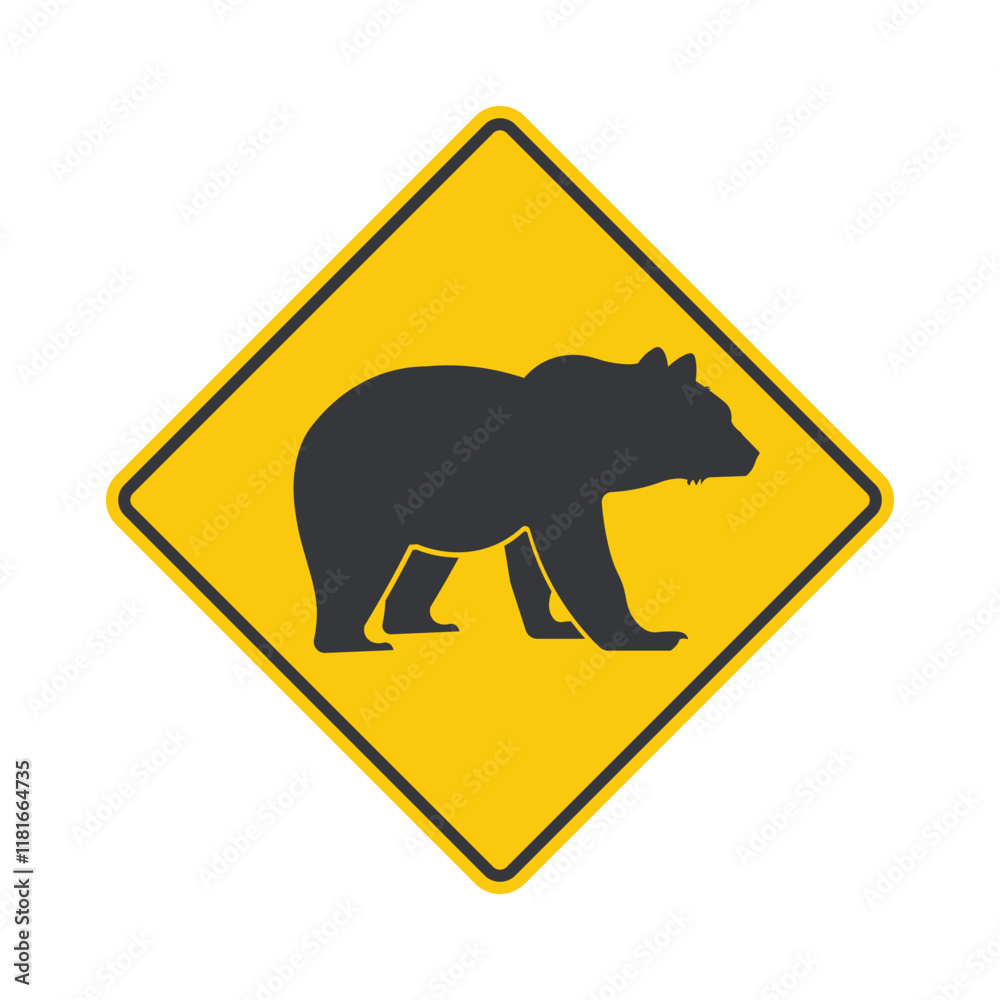 Isolated sign warning 'Beware of Bear' with bear pictogram illustration, reminding to be cautious of bears
